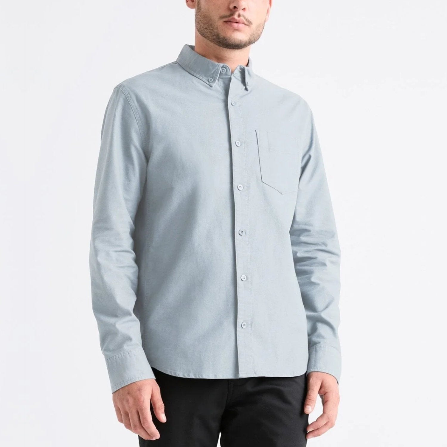 'Du/er Performance Stretch Button Down Shirt' in 'Fog Blue' colour