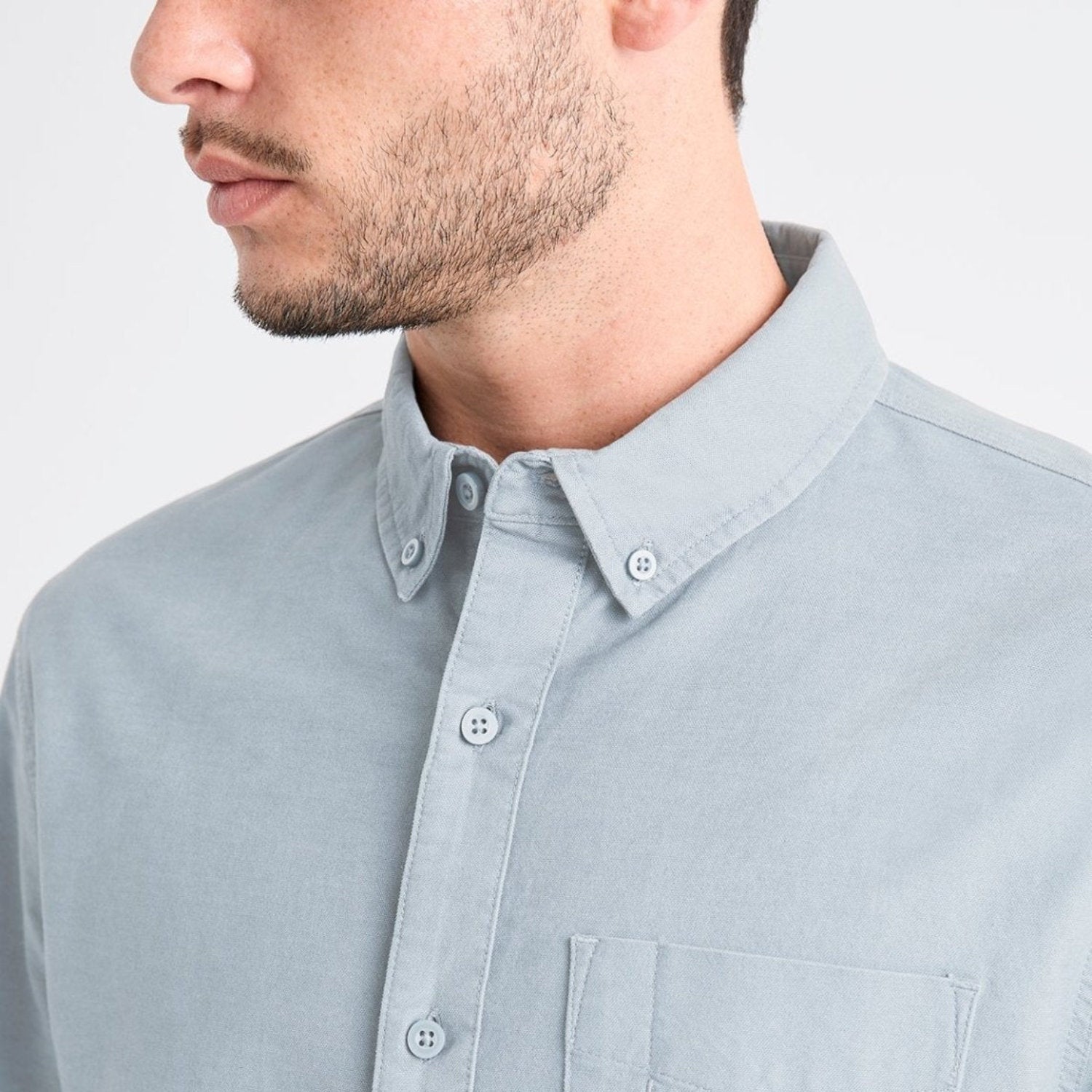 'Du/er Performance Stretch Button Down Shirt' in 'Fog Blue' colour
