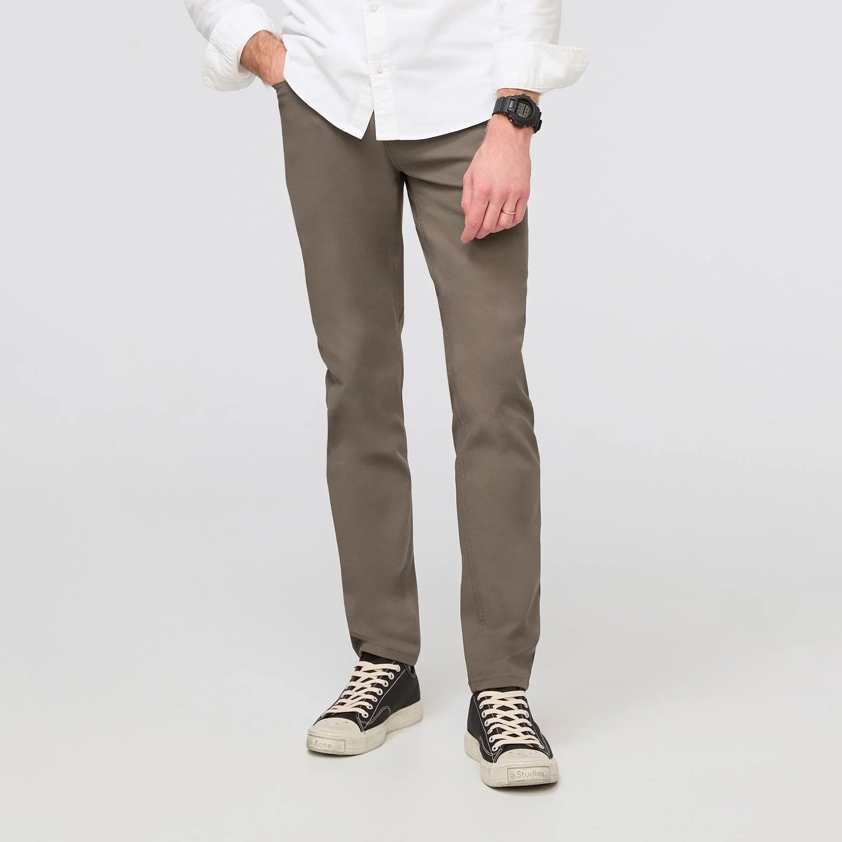 'Du/er NuStretch 5 Pocket Pant Slim' in 'Thyme' colour