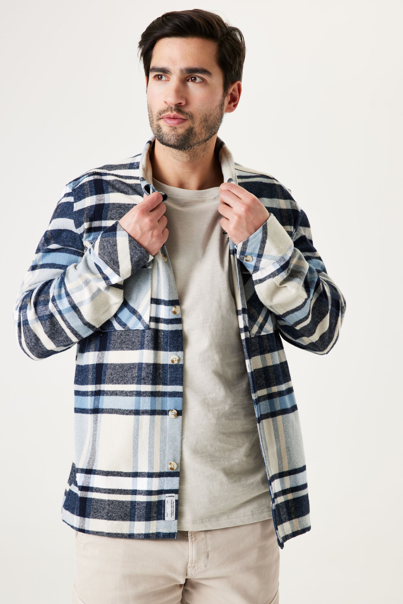 'Garcia T41302 Checked Overshirt' in 'Beige' colour.