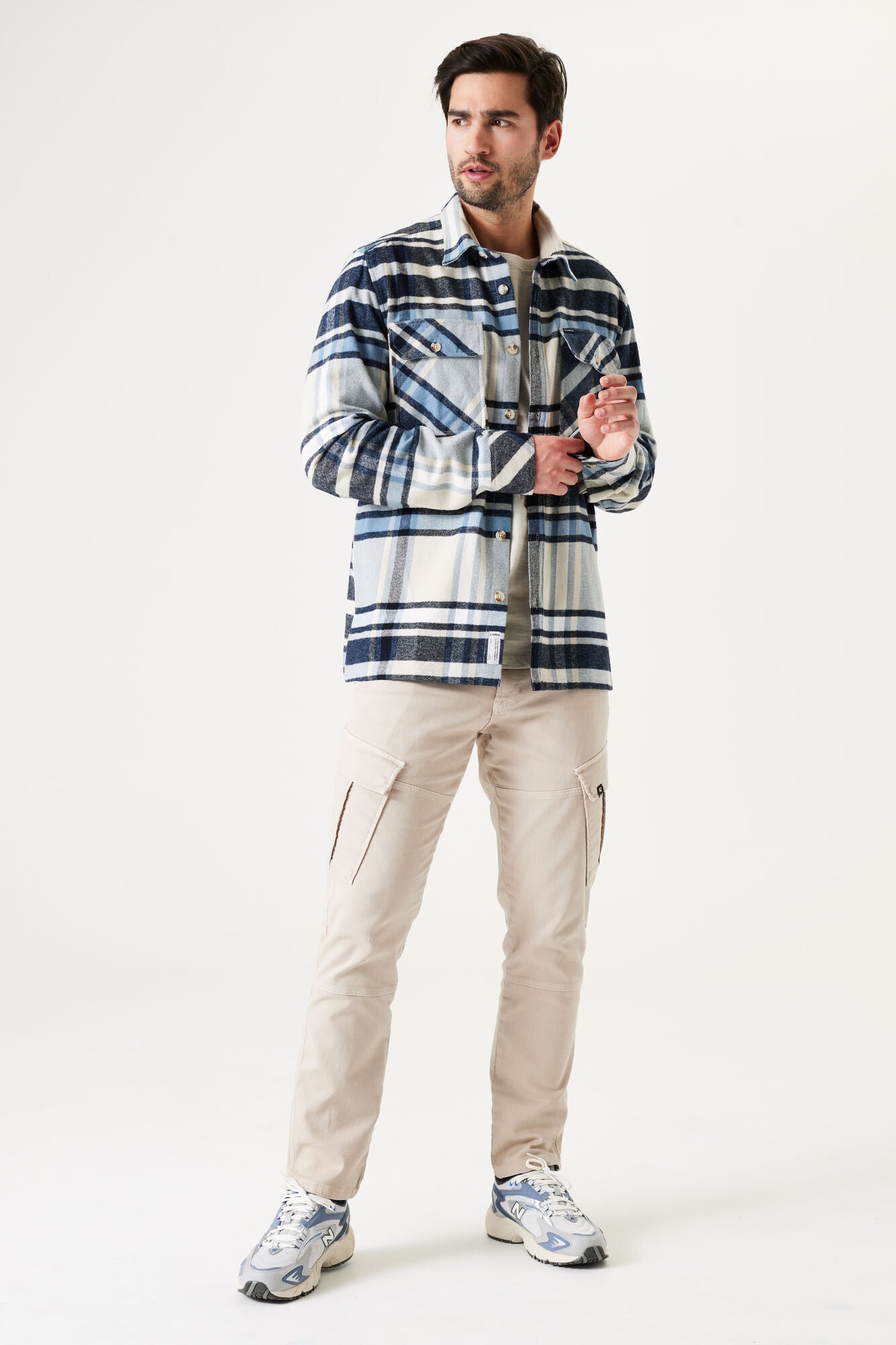 'Garcia T41302 Checked Overshirt' in 'Beige' colour.