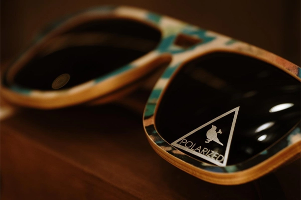 Close up image of men's polarised sunglasses at NYLA Fresh Thread's Nanaimo store