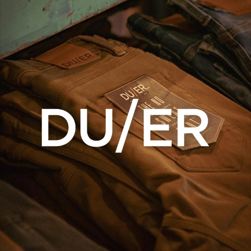 Khaki colour Du/er No Sweat Pants stacked with Du/er logo overlayed