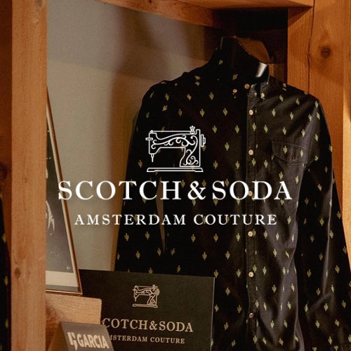 Black catcus print button-up shirt with Scotch & Soda logo overlayed