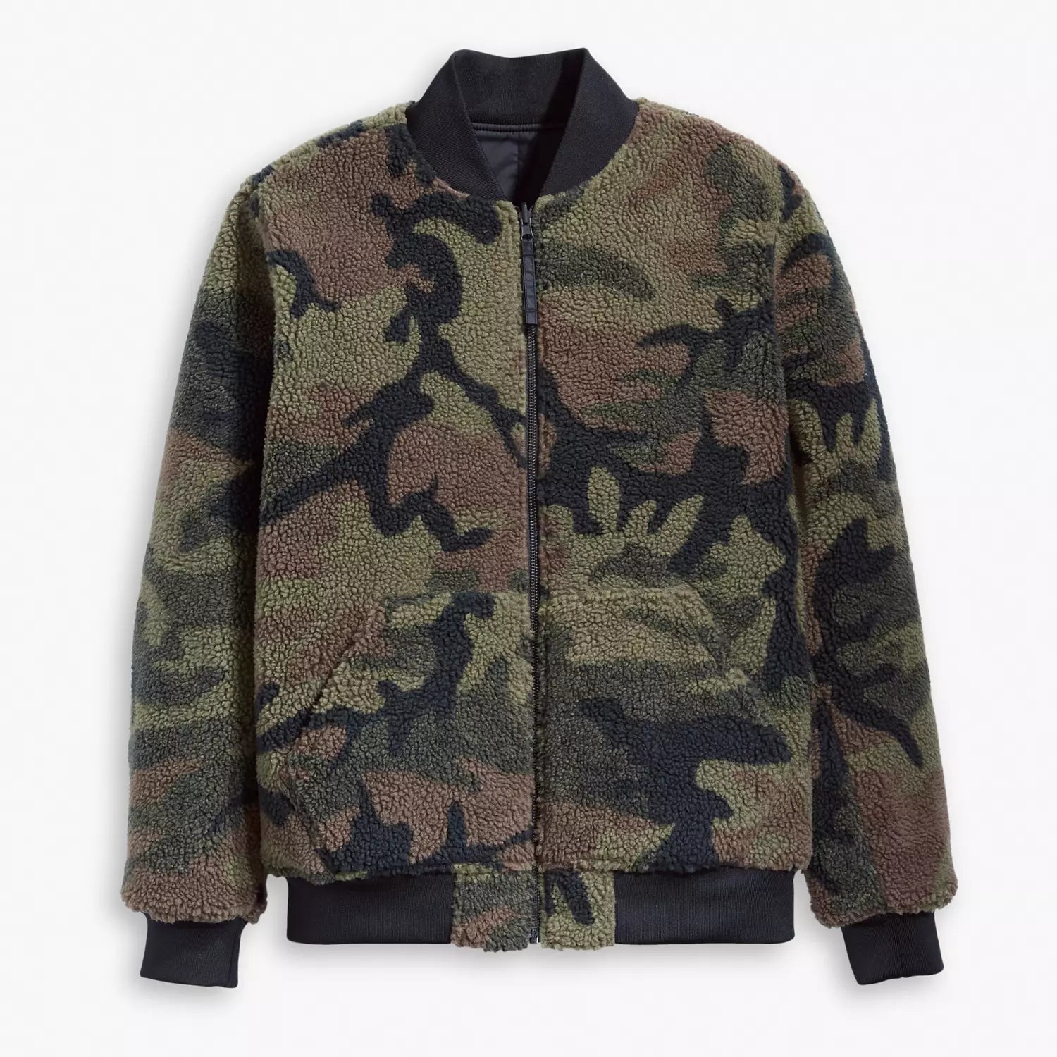 'Levis Reversible Sherpa Bomber Jacket' in 'Black/Camo' colour
