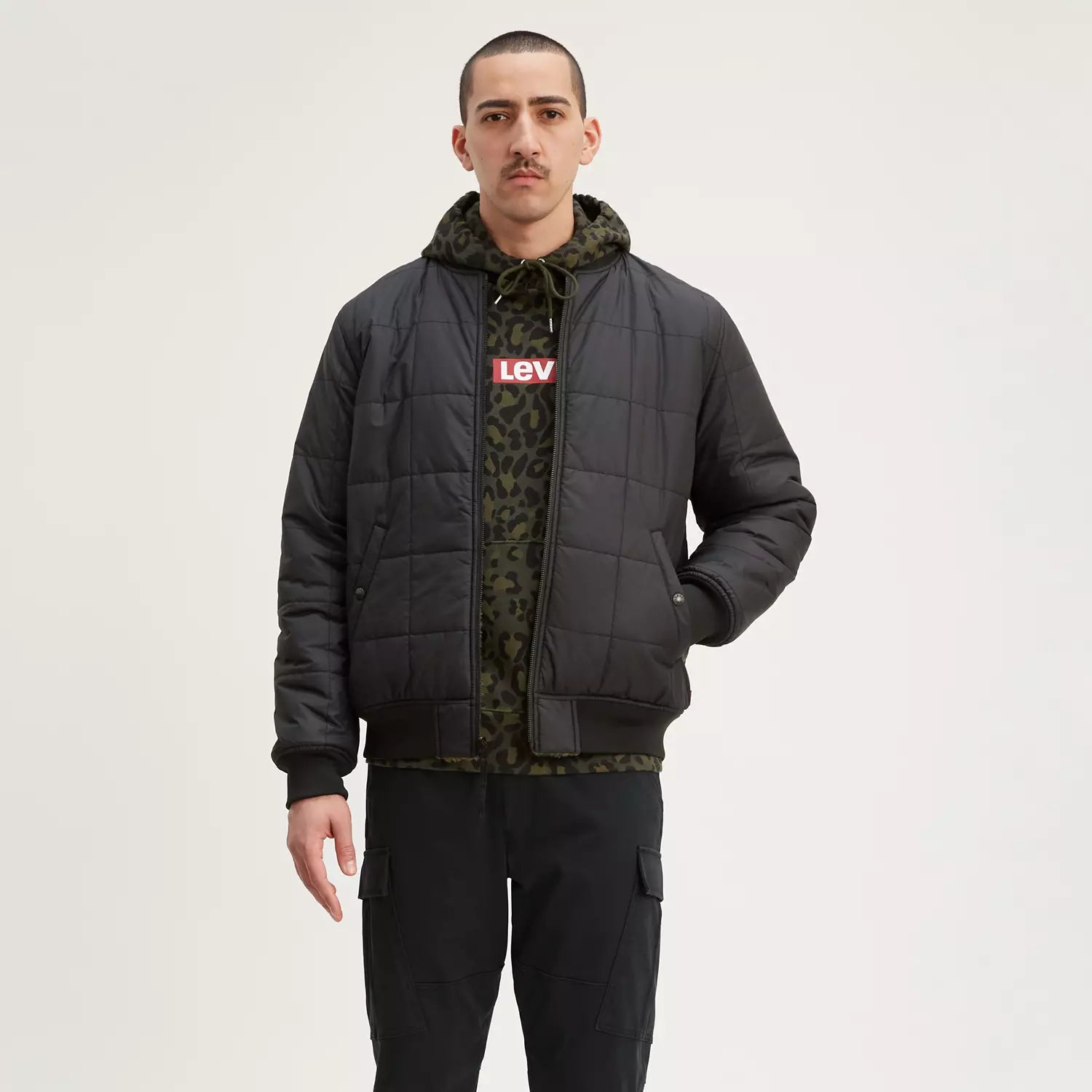 'Levis Reversible Sherpa Bomber Jacket' in 'Black/Camo' colour
