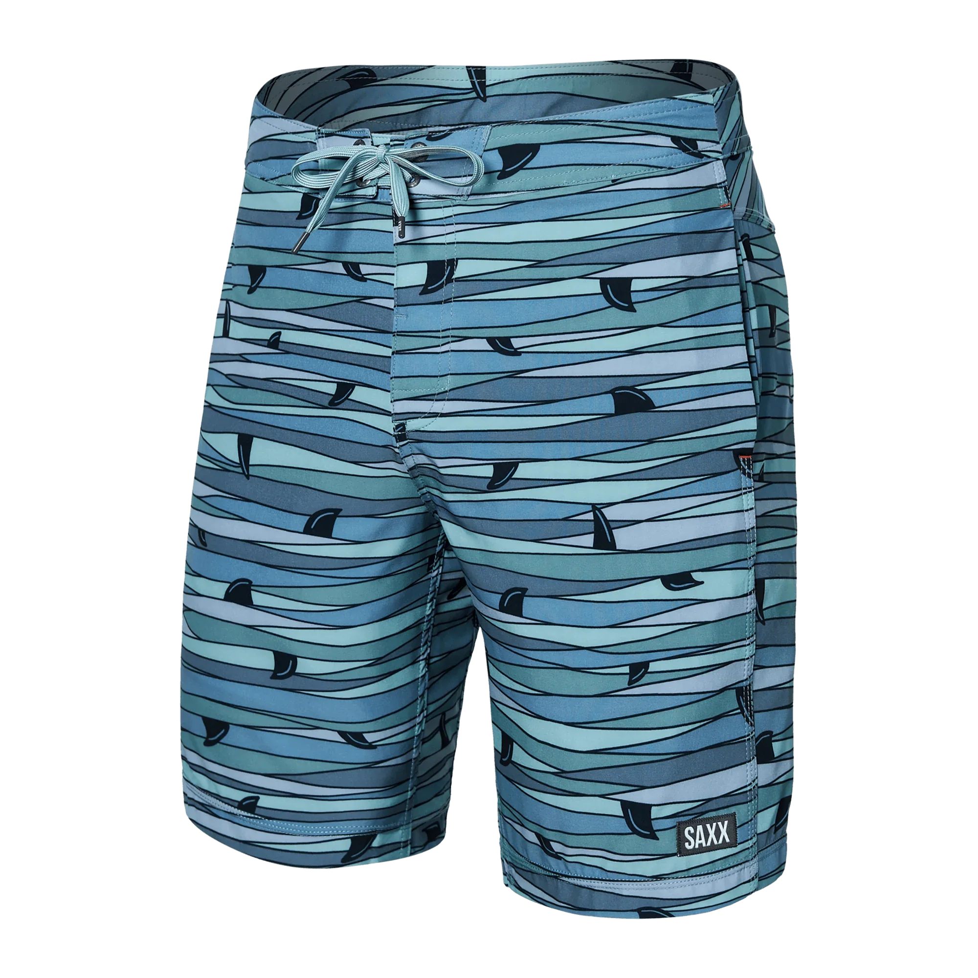 'SAXX Betawave 9" Swim Shorts' in 'Blue Fins' colour