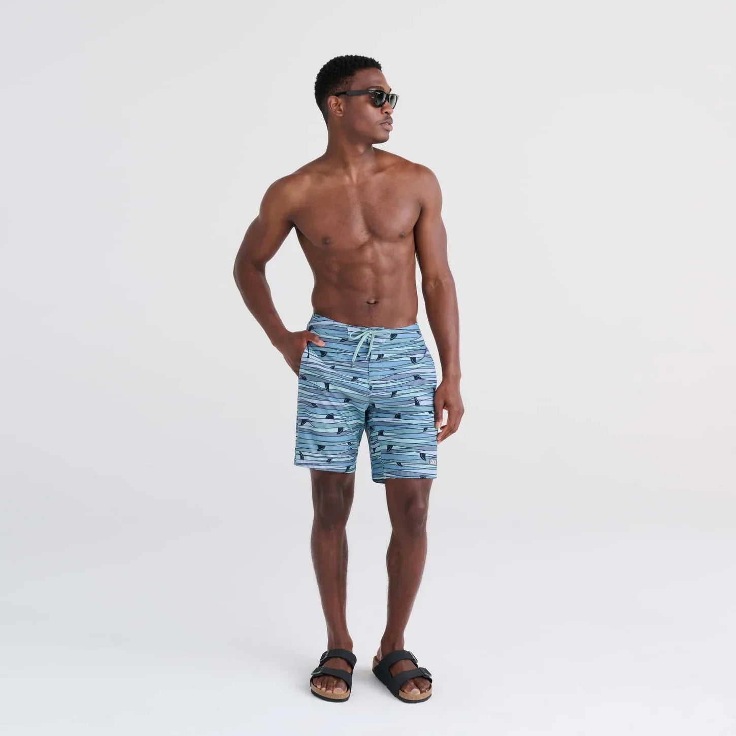 'SAXX Betawave 9" Swim Shorts' in 'Blue Fins' colour