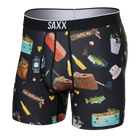 'SAXX Volt Boxer Brief' with 'Black Catch Phrase' print