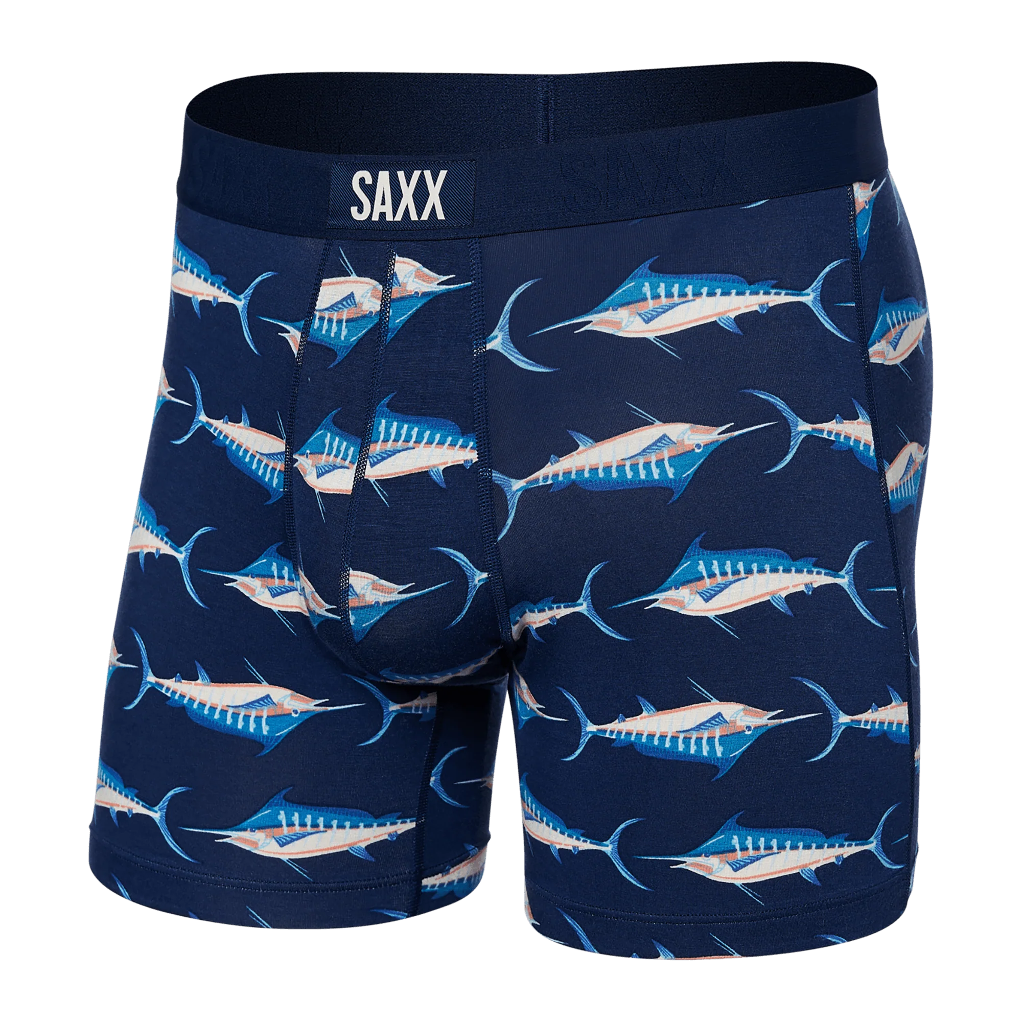 'SAXX Vibe Super Soft Boxer Brief - Marlin Matrix' in 'Midnight' colour