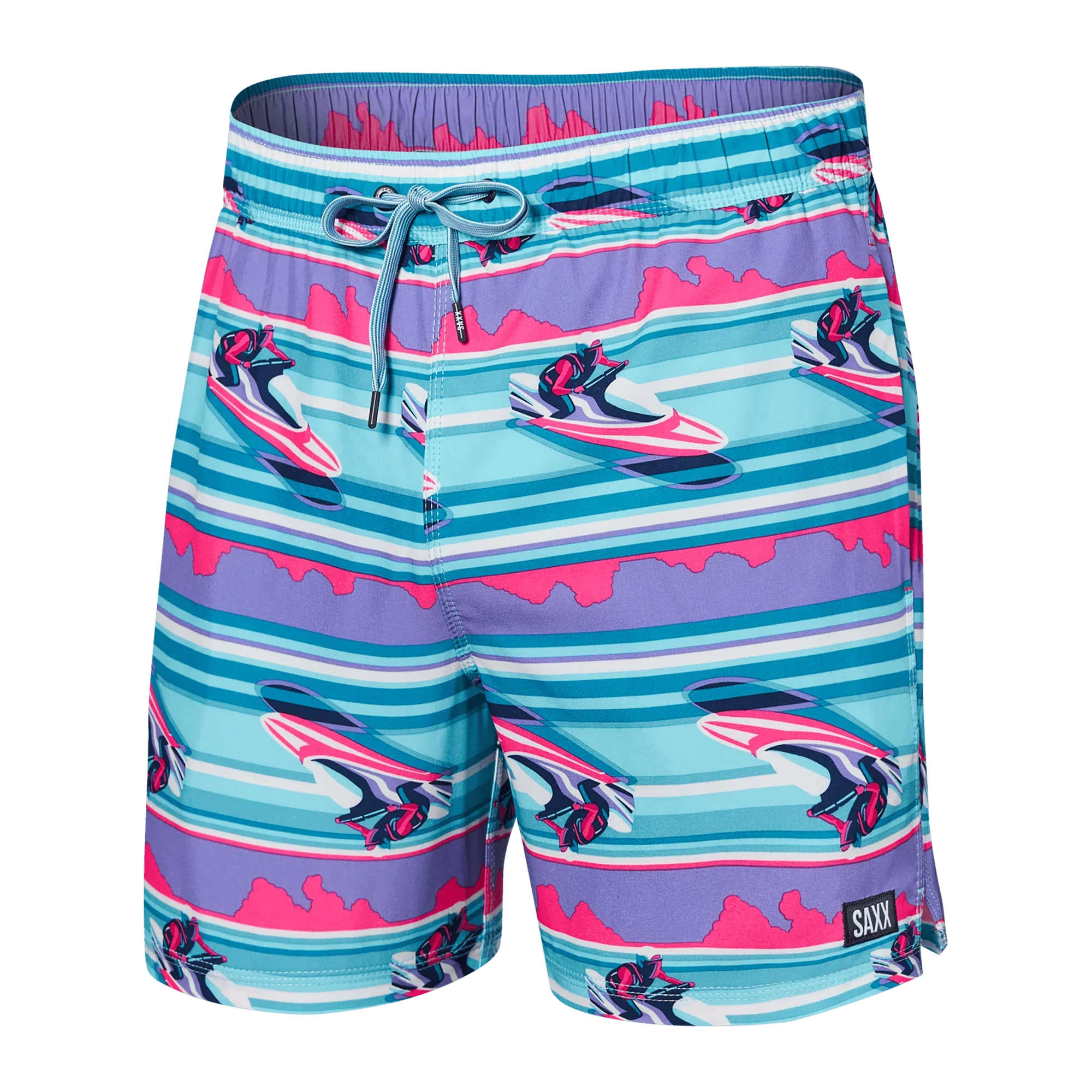 'SAXX Oh Buoy 5" Swim Shorts' in 'Jetski Stripe' colour