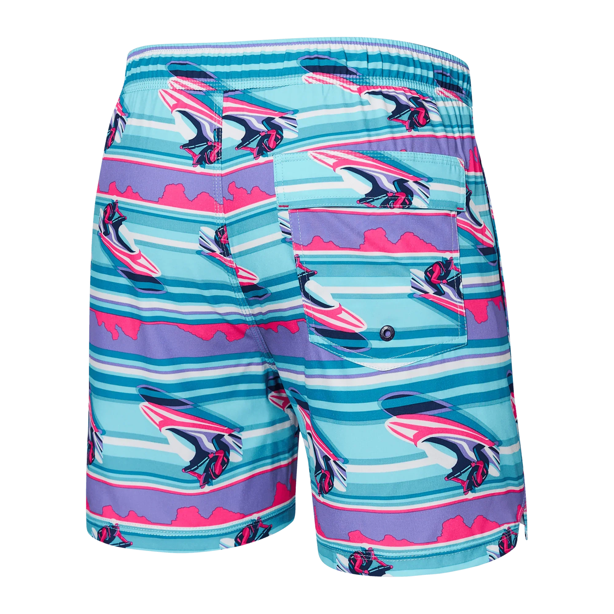 'SAXX Oh Buoy 5" Swim Shorts' in 'Jetski Stripe' colour