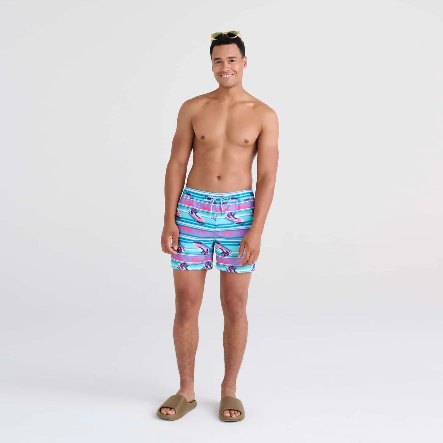 'SAXX Oh Buoy 5" Swim Shorts' in 'Jetski Stripe' colour