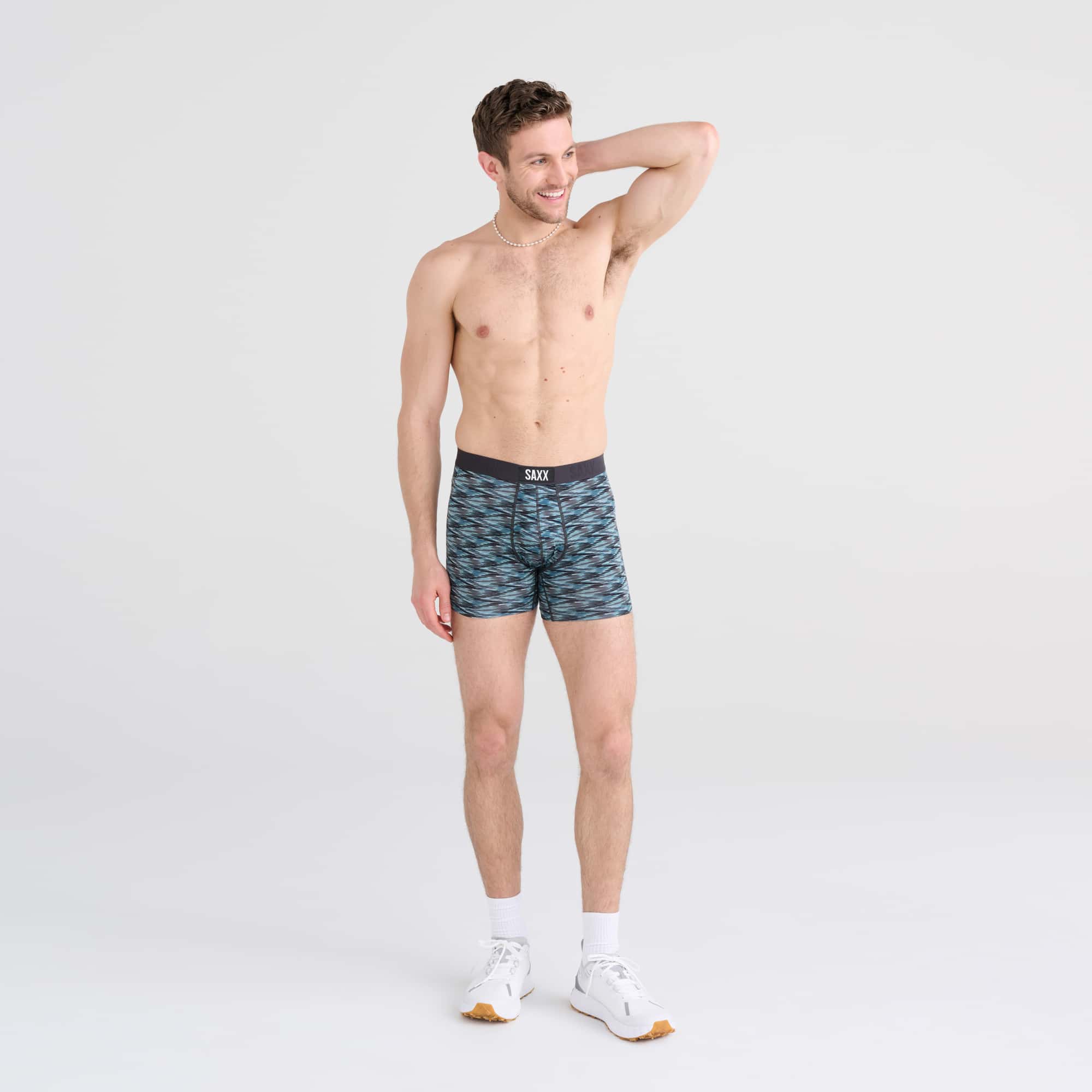 'SAXX Vibe Super Soft Boxer Brief - Action Spacedye' in 'Washed Teal' colour