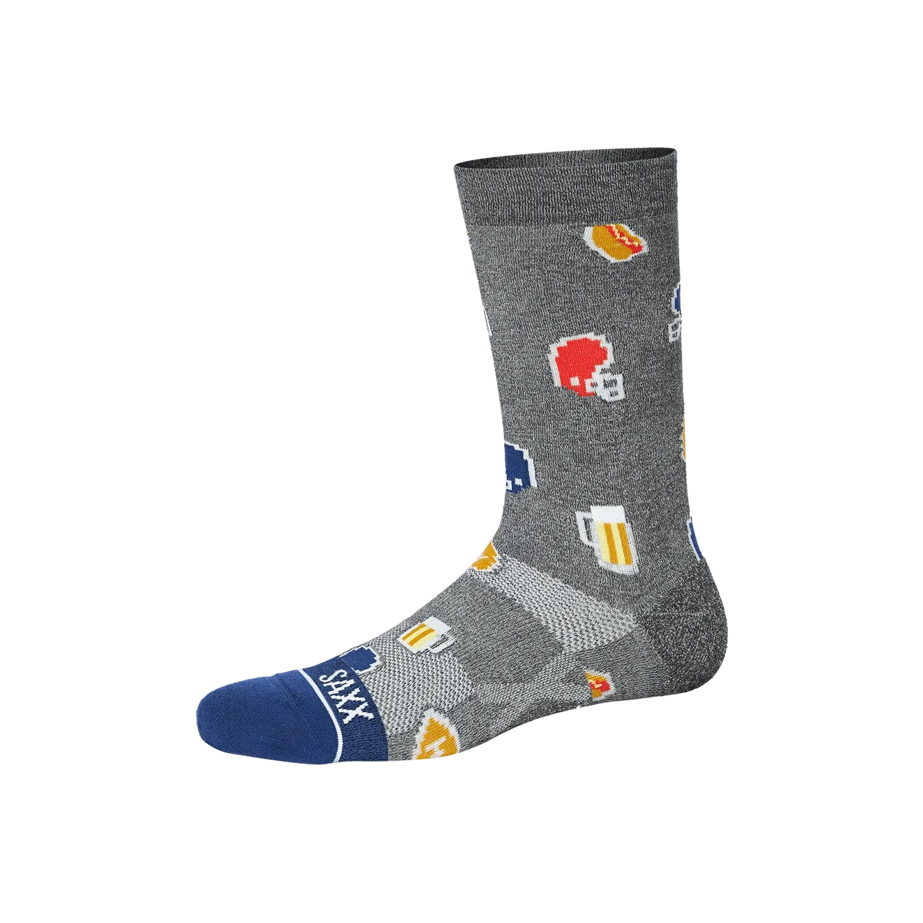 'Saxx Whole Package Crew Sock - Football Gamer' in 'Graphite Heather' colour