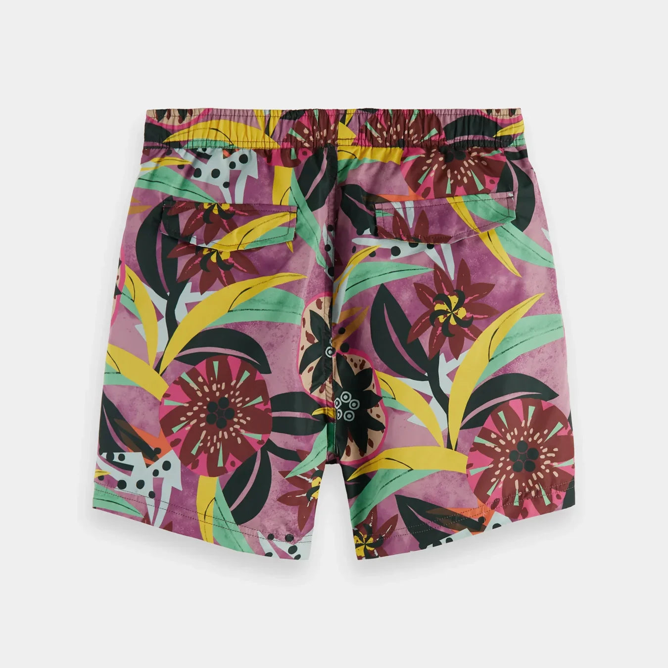 'Scotch & Soda Mid-Length Printed Bermuda Swim Shorts' in 'Dark Pink' colour