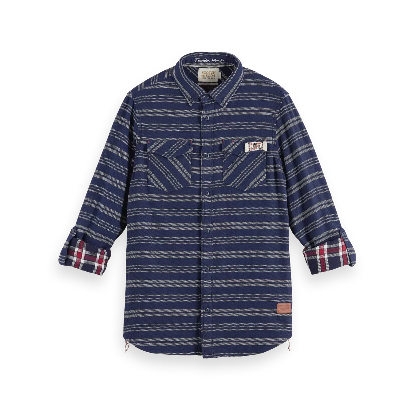 'Scotch & Soda Double-Faced Twill Check Shirt' in 'Blue Stripe' colour