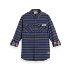 'Scotch & Soda Double-Faced Twill Check Shirt' in 'Blue Stripe' colour