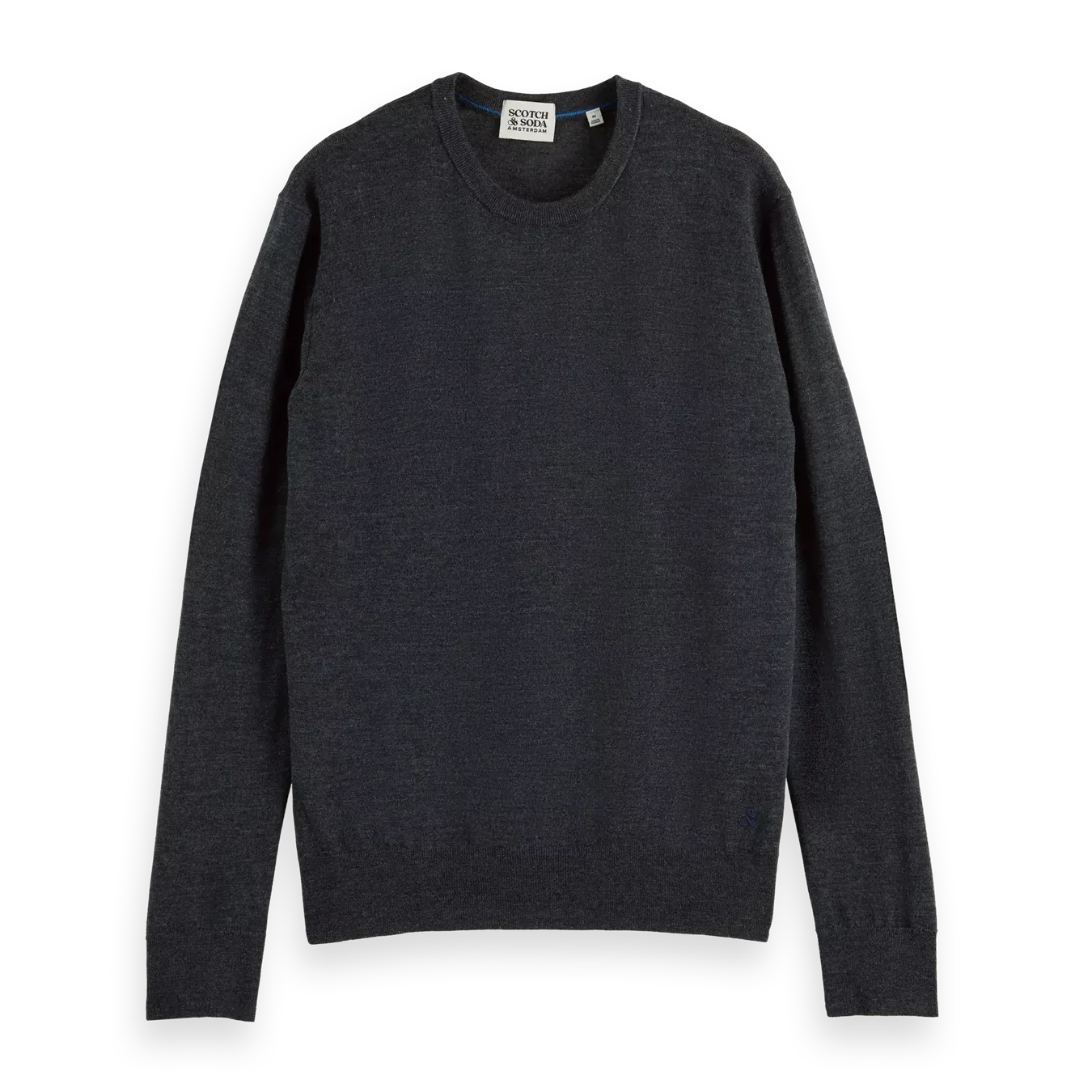 'Scotch & Soda Merino Wool Essential Crew Neck Sweater' in 'Graphite Melange' colour