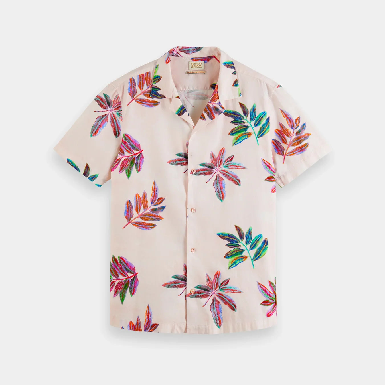 'Scotch & Soda Festival Flowers Short Sleeve Camp Shirt' in 'Pink' colour