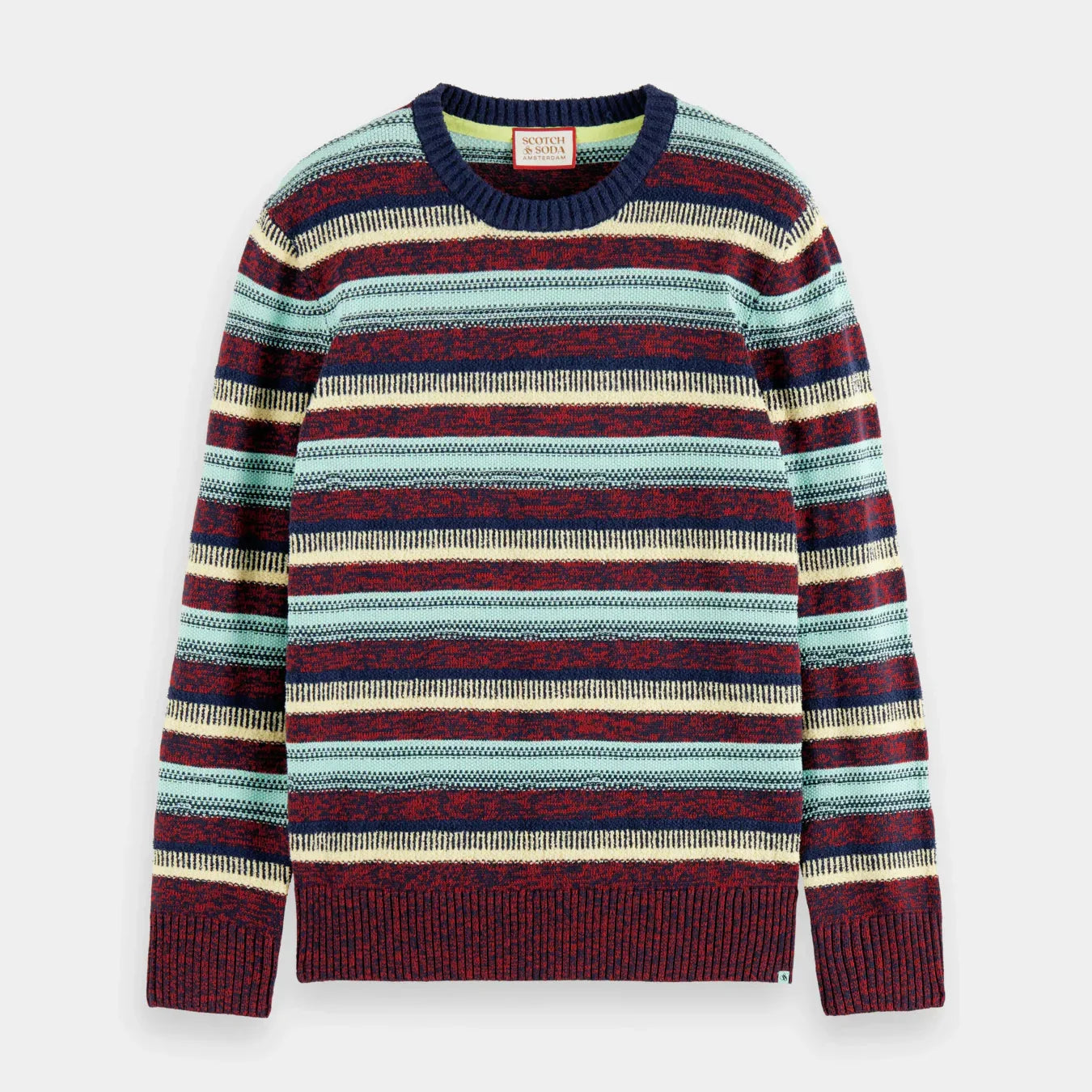 'Scotch & Soda Regular-fit Mixed Yarn Striped Sweater' in 'Ruby Melange' colour