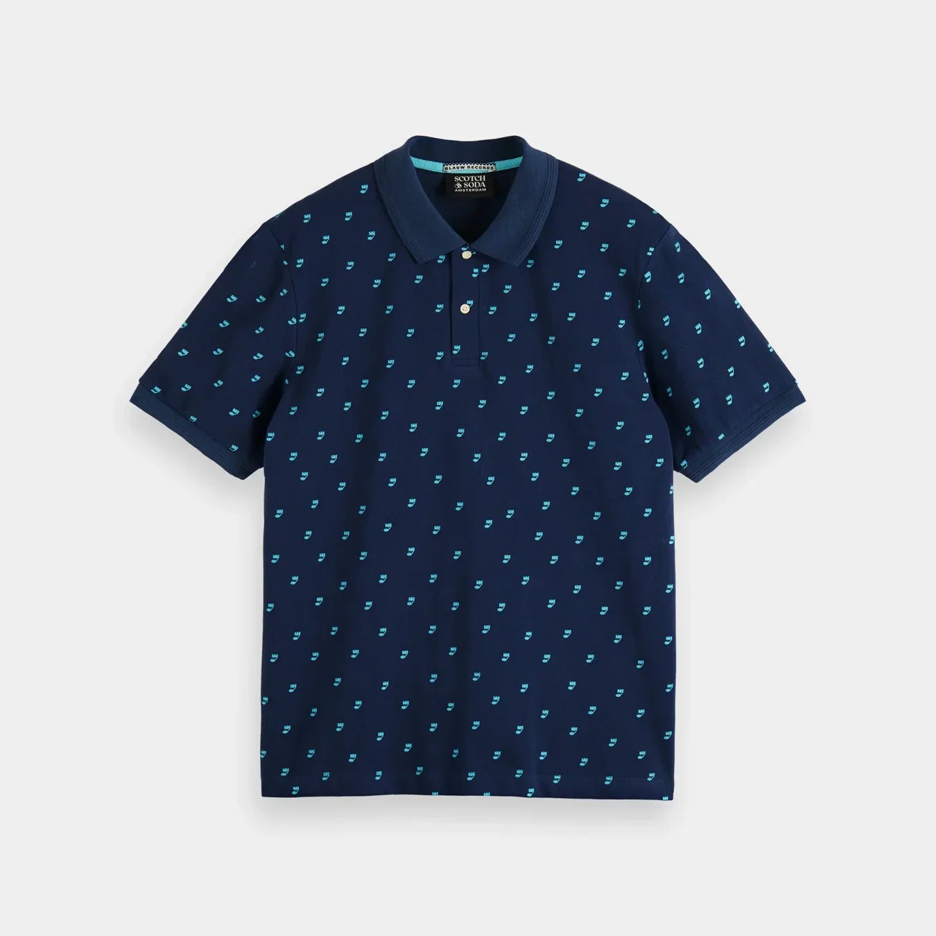 'Scotch & Soda Music Note Steel Printed Polo' in 'Steel Navy' colour