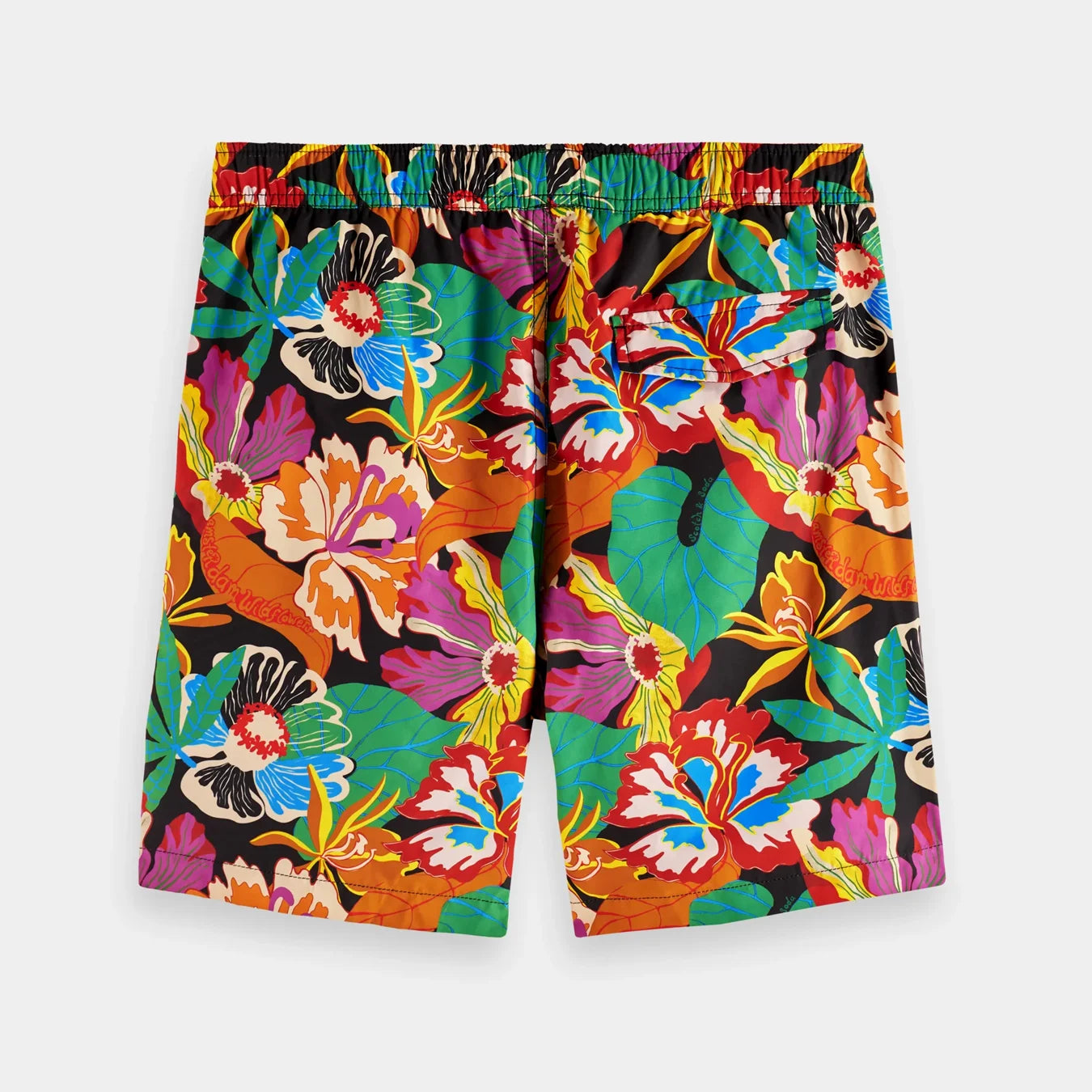 'Scotch & Soda Mid-Length Printed Swim Shorts' in 'Black Floral' colour