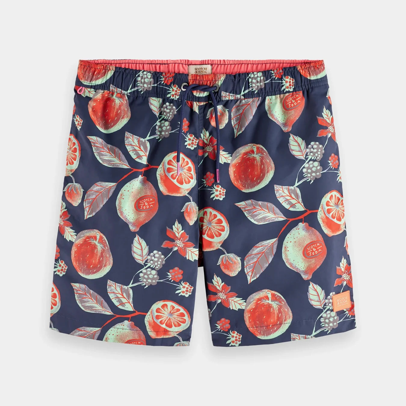 'Scotch & Soda Mid-Length Printed Swim Shorts' in 'Multi Fruits' colour