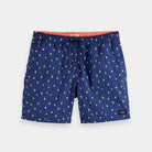 'Scotch & Soda Mid-Length Printed Swim Shorts' in 'Navy Palm Dots' colour