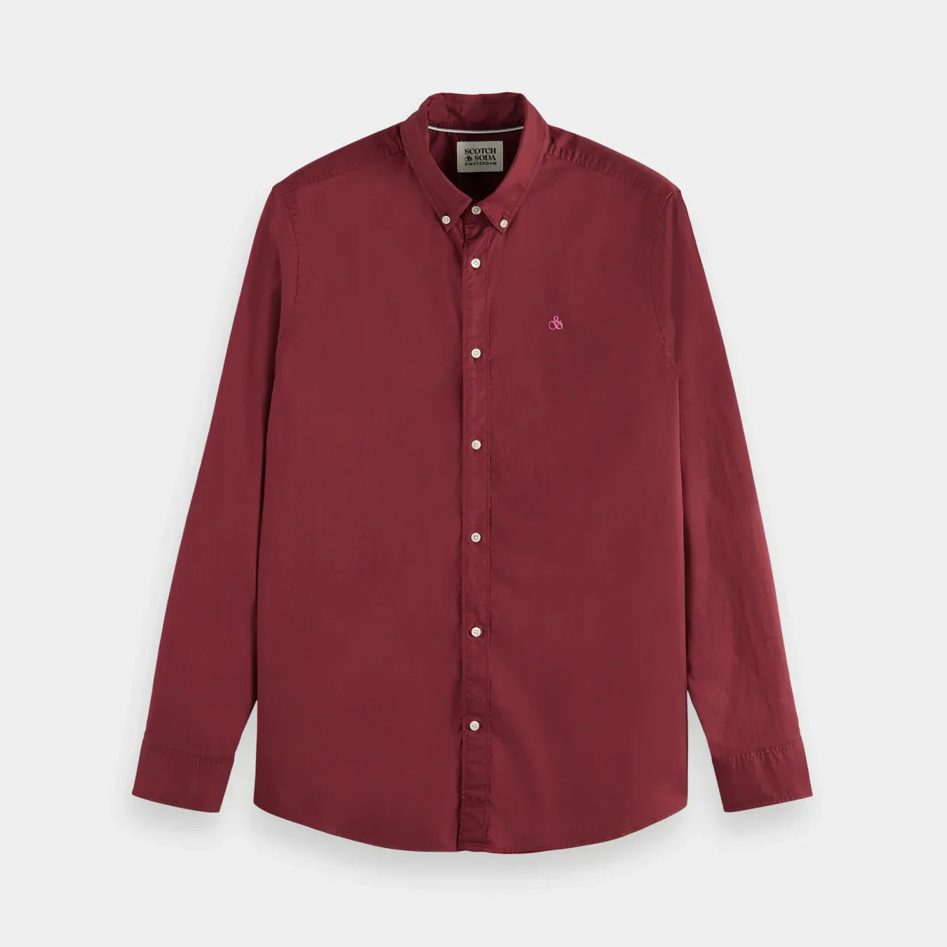 'Scotch & Soda Solid Oxford Button-Down Shirt' in 'Merlot' colour