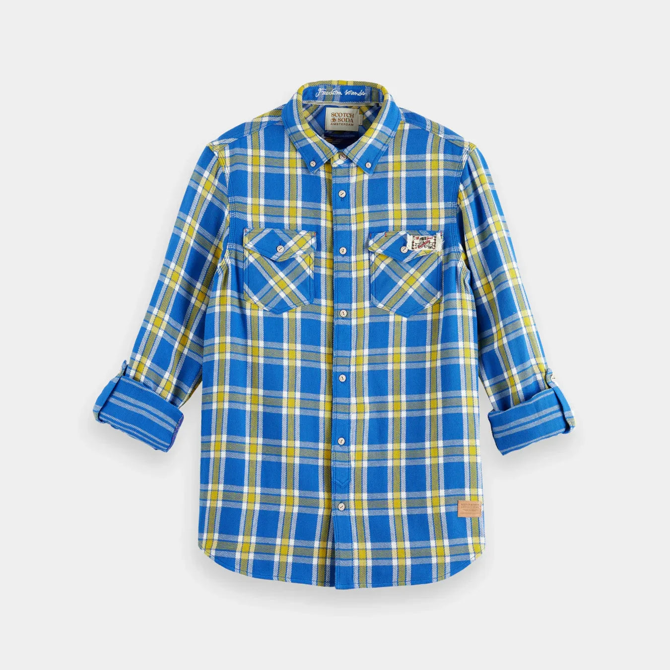 'Scotch & Soda Double-Faced Twill Check Shirt' in 'Blue/Yellow Check' colour