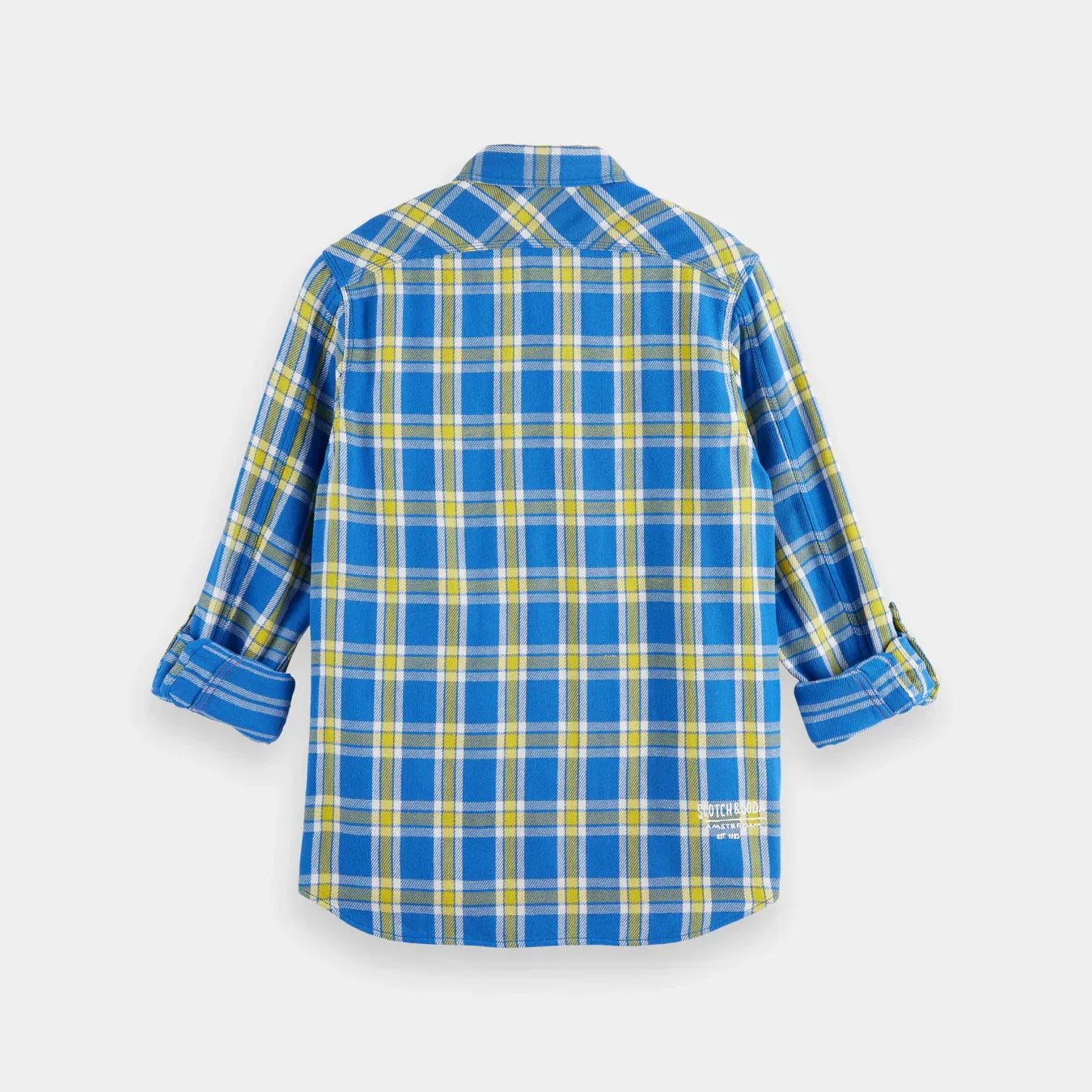 'Scotch & Soda Double-Faced Twill Check Shirt' in 'Blue/Yellow Check' colour