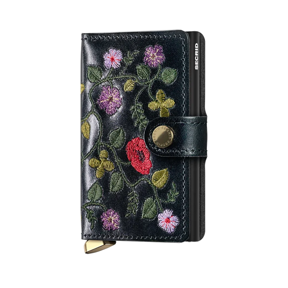 'Secrid Miniwallet - Premium Stitch Floral' in 'Black' colour