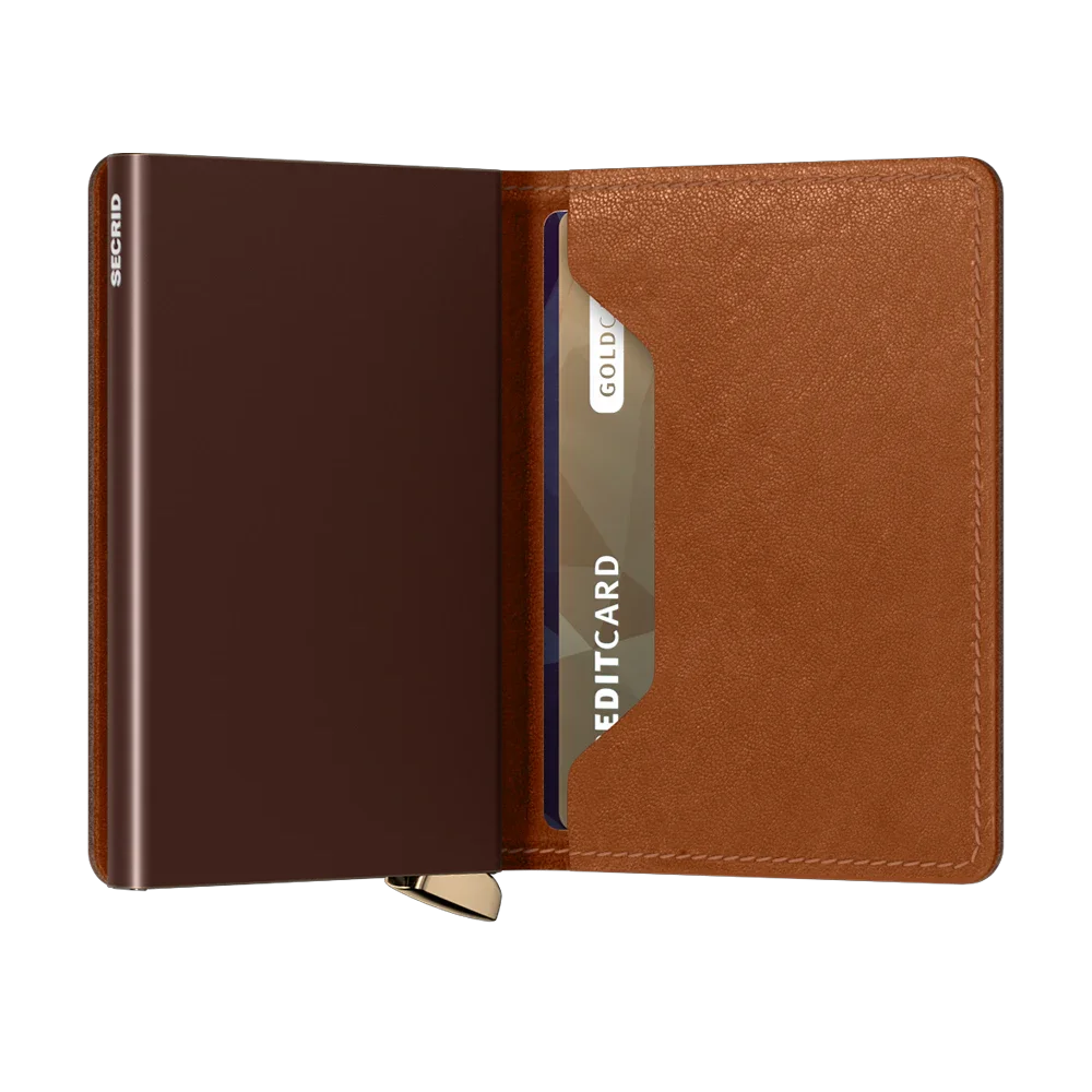 'Secrid Slimwallet - Premium Emboss Lines' in 'Cognac' colour