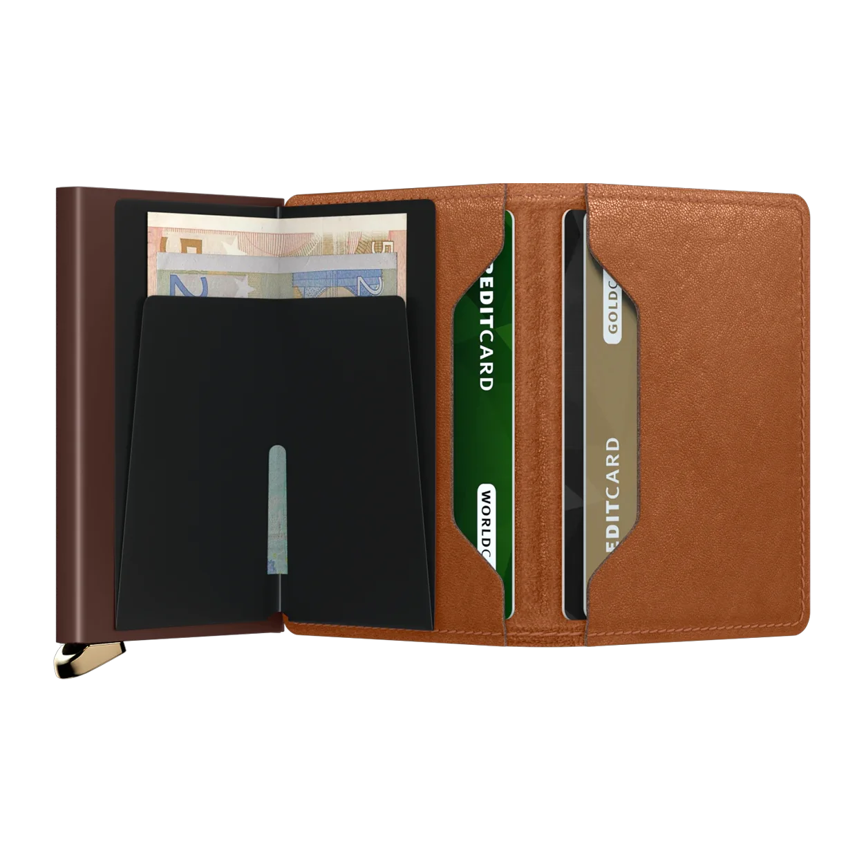 'Secrid Slimwallet - Premium Emboss Lines' in 'Cognac' colour