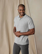 'The Normal Brand Robles Rib Stitch Polo' in 'Heathered Grey' colour