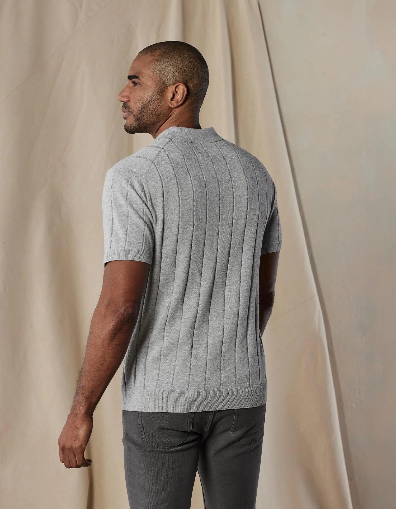 'The Normal Brand Robles Rib Stitch Polo' in 'Heathered Grey' colour