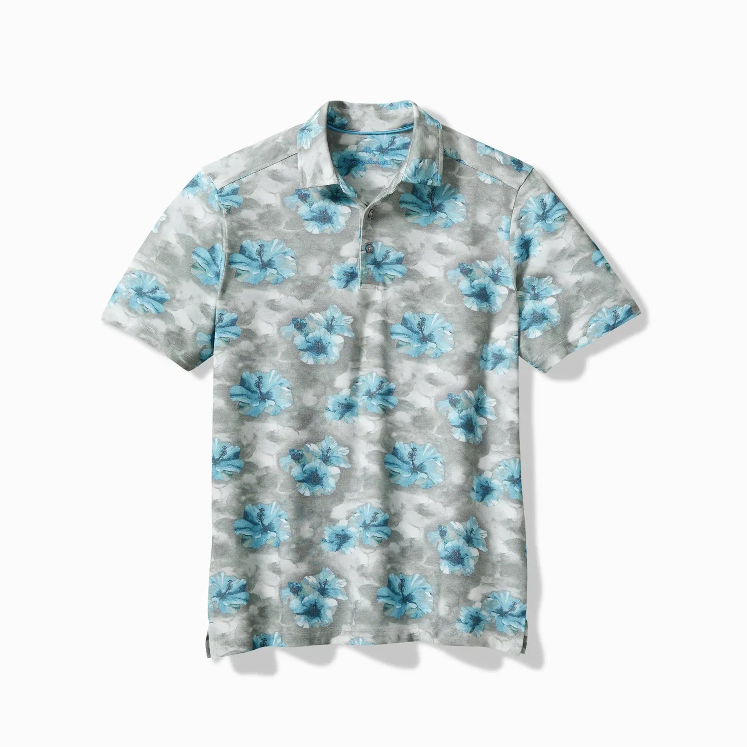 'Tommy Bahama Stormy Blues IslandZone Polo' in 'New Silver' colour