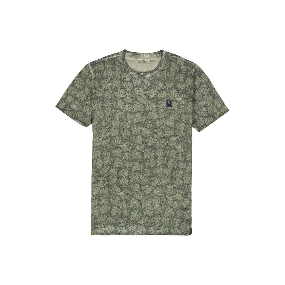 'Garcia O41006 Leaf Print T-Shirt' in 'Sage Green' colour